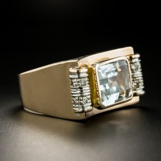 Retro Blue Topaz and Diamond Ring