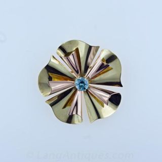Retro Blue Zircon Flower Pin Main View