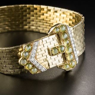 Retro Buckle Bracelet With Cat's Eye Chrysoberyls and Diamonds - 2