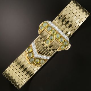 Retro Buckle Bracelet With Cat's Eye Chrysoberyls and Diamonds