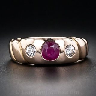 Retro Burmese Ruby and Diamond Band Ring