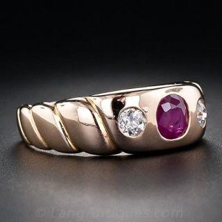 Retro Burmese Ruby and Diamond Band Ring