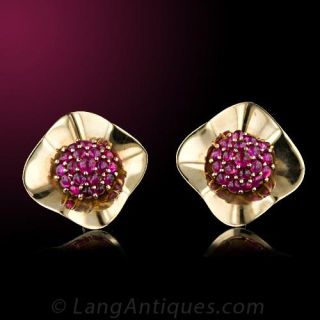 Retro Ruby Gold Earrings 
