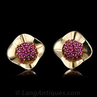 Retro Cabochon Ruby 'Raspberry' Clip Earrings