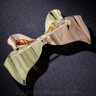 Retro Cartier Rose and Green Gold Bow Brooch with Aquamarine