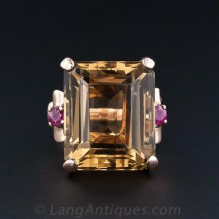 Retro Citrine and Ruby Ring