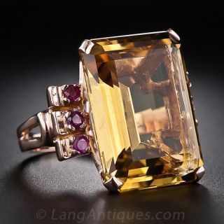 Retro Citrine and Ruby Ring
