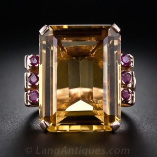 Retro Citrine and Ruby Ring