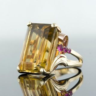 Retro Citrine and Ruby Ring