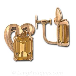 Retro Citrine Clip Earrings