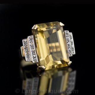 Retro Citrine & Diamond Ring