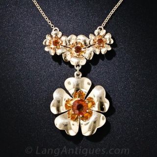 Retro Citrine Flower Necklace