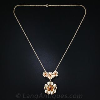 Retro Citrine Flower Necklace