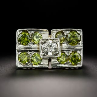 Retro Demantoid Garnet and Diamond Ring - 3