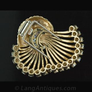 Retro Diamond and Pearl Clip Brooch