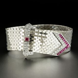 Retro Diamond and Ruby Buckle Bracelet - 3