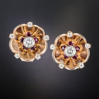 Retro Diamond and Ruby Earrings - 5