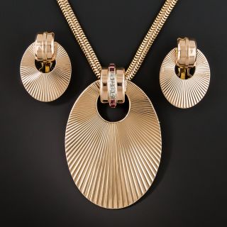 Retro Diamond and Ruby Necklace and Earring Suite - 2