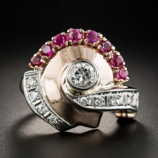 Retro Diamond and Ruby Ring - 2