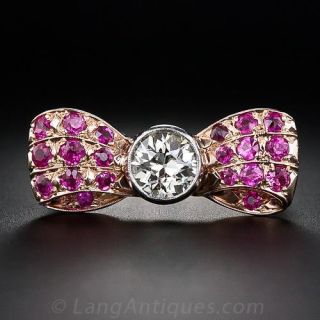 Retro Diamond and Synthetic Ruby Ring