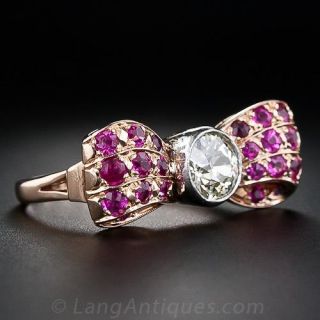Retro Diamond and Synthetic Ruby Ring