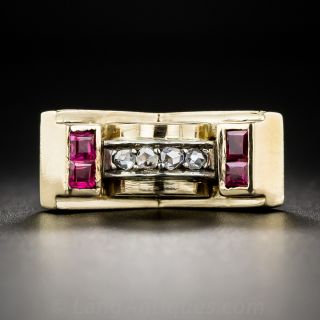 Retro Diamond and Synthetic Ruby Ring
