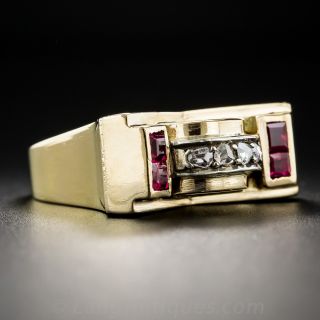 Retro Diamond and Synthetic Ruby Ring