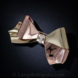 Retro Diamond Two-Tone Bow Brooch