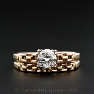 Retro Diamond Wedding Set in Two-Tone Gold