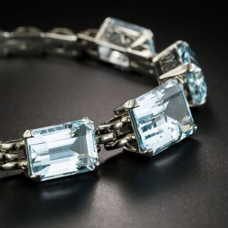 Retro Emerald-Cut Aquamarine Link Bracelet - 2