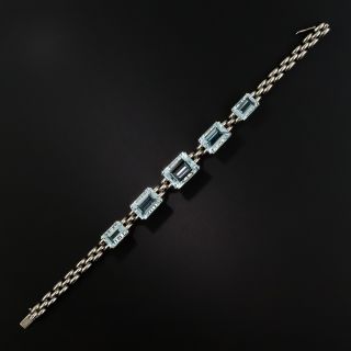 Retro Emerald-Cut Aquamarine Link Bracelet