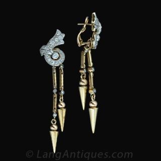 Retro Gold and Diamond Drop Earrings