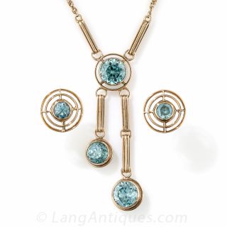 Retro Gold and Zircon Necklace and Earring Set