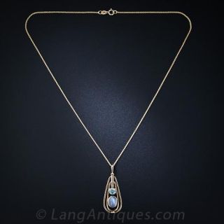 Retro Gold Moonstone and Zircon Pendant