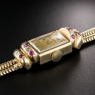 Retro Gold Ruby and Diamond Watch