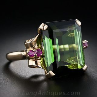 Retro Green Tourmaline and Ruby Ring