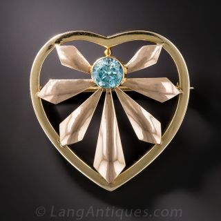 Retro Heart Pin with Blue Zircon