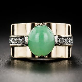 Retro Natural Burma Jade and Diamond Ring