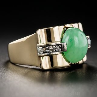 Retro Natural Burma Jade and Diamond Ring