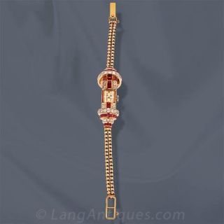 Retro Ladies Watch with Diamonds and Rubies