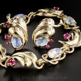 Retro Moonstone and Ruby Bracelet and Earrings