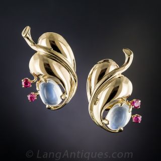 Retro Moonstone and Ruby Bracelet and Earrings