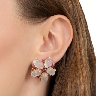 Retro Moonstone and Ruby Earrings