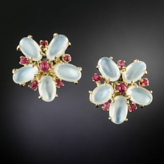 Retro Moonstone and Ruby Earrings - 2