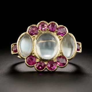 Retro Moonstone and Ruby Ring - 3