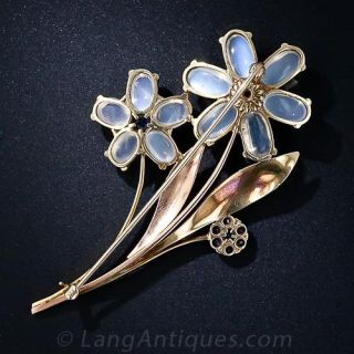 Retro Moonstone and Sapphire Flower Brooch