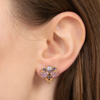 Retro Moonstone And Sapphire Flower Earrings
