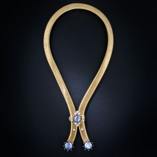 Retro Moonstone, Diamond and Sapphire Slide Necklace  - 6