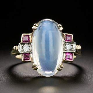 Retro Moonstone, Ruby, and Diamond Ring  - 2