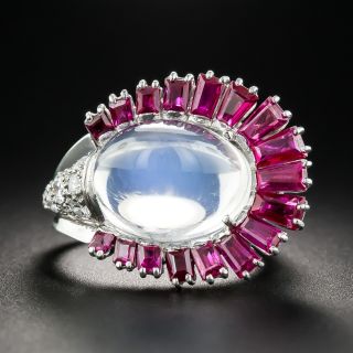 Retro Moonstone Ruby and Diamond Ring - 1